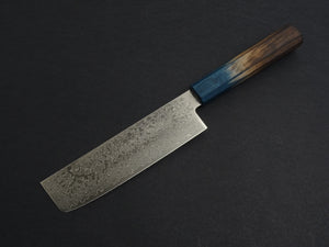 KICHIJI ZAD AUS-10 45 LAYER DAMASCUS NAKIRI 160MM OCTAGONAL AKATSUKI (BURNT & DYED)  HANDLE