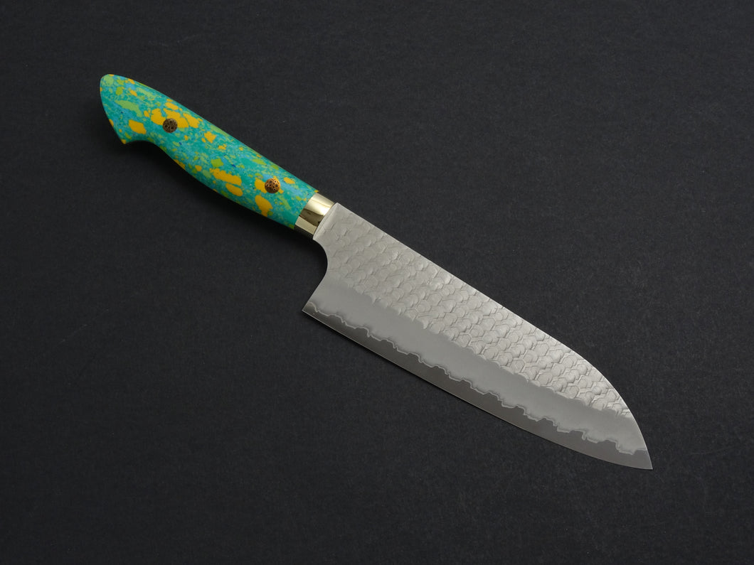 NIGARA SG2 MIGAKI HAMMERED SANTOKU 180MM ACRYLIC HANDLE (BLUE)