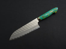 Load image into Gallery viewer, NIGARA SG2 MIGAKI HAMMERED SANTOKU 180MM ACRYLIC HANDLE (BLUE)
