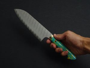 NIGARA SG2 MIGAKI HAMMERED SANTOKU 180MM ACRYLIC HANDLE (BLUE)