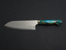 Load image into Gallery viewer, NIGARA SG2 MIGAKI HAMMERED SANTOKU 180MM TURQUOISE HANDLE
