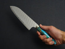 Load image into Gallery viewer, NIGARA SG2 MIGAKI HAMMERED SANTOKU 180MM TURQUOISE HANDLE
