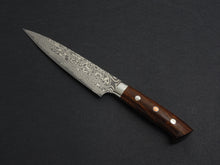 Load image into Gallery viewer, TAKESHI SAJI R2 DAMASCUS BLACK FINISHED PETTY 150MM IRONWOOD HANDLE WITH WOODEN BOX
