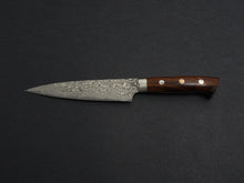 Load image into Gallery viewer, TAKESHI SAJI R2 DAMASCUS BLACK FINISHED PETTY 150MM IRONWOOD HANDLE WITH WOODEN BOX
