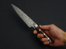 Load image into Gallery viewer, TAKESHI SAJI R2 DAMASCUS BLACK FINISHED PETTY 150MM IRONWOOD HANDLE WITH WOODEN BOX
