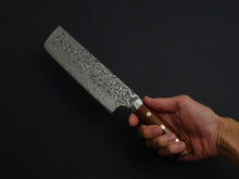 Load image into Gallery viewer, TAKESHI SAJI R2 DAMASCUS BLACK FINISHED NAKIRI IRONWOOD HANDLE WITH WOODEN BOX
