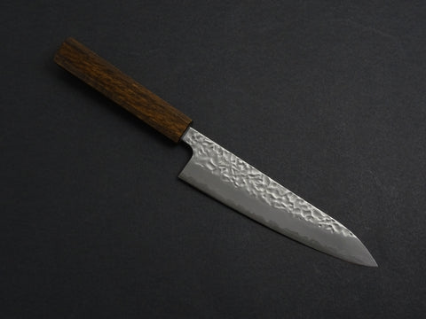 OUL SHIROGAMI-1 STAINLESS CLAD HAMMERED GYUTO 180MM BLACK OAK HANDLE