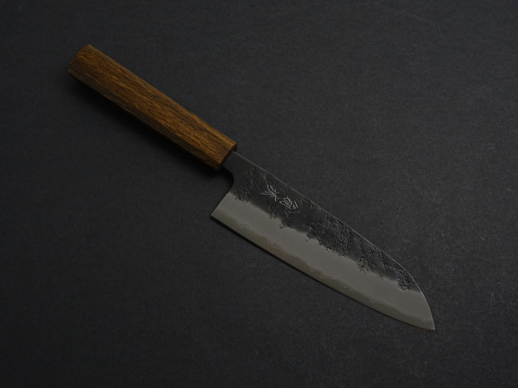 OUL AOGAMI SUPER KUROUCHI NASHIJI STAINLESS CLAD SANTOKU 170MM BLACK OAK HANDLE