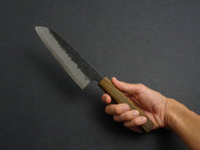 Load image into Gallery viewer, OUL AOGAMI SUPER KUROUCHI NASHIJI STAINLESS CLAD SANTOKU 170MM BLACK OAK HANDLE
