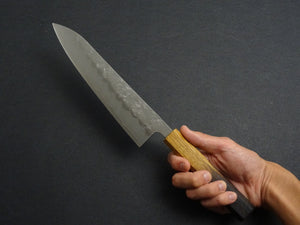 OUL GINSAN NASHIJI GYUTO 210MM OCTAGONAL BURNT OAKWOOD HANDLE