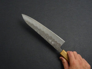 OUL GINSAN NASHIJI GYUTO 210MM OCTAGONAL BURNT OAKWOOD HANDLE