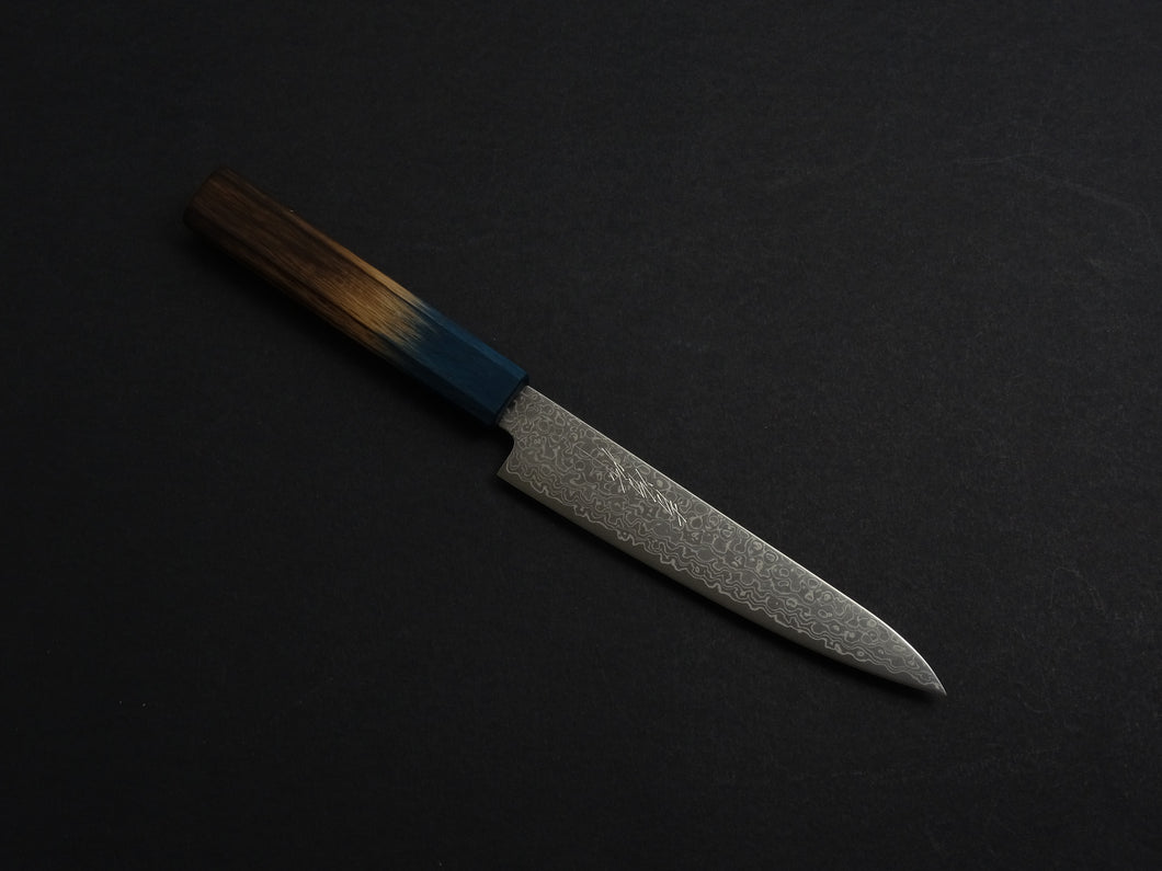 KICHIJI ZAD AUS-10 45 LAYER DAMASCUS PETTY 150MM OCTAGONAL AKATSUKI (BURNT & DYED)  HANDLE