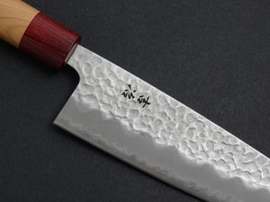 KICHIJI AOGAMI SUPER CORE STAINLESS CLAD TSUCHIME MIGAKI SANTOKU CHERRY WOOD HANDLE