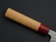 Load image into Gallery viewer, KICHIJI AOGAMI SUPER CORE STAINLESS CLAD TSUCHIME MIGAKI SANTOKU CHERRY WOOD HANDLE
