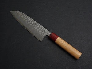 KICHIJI AOGAMI SUPER CORE STAINLESS CLAD TSUCHIME MIGAKI SANTOKU CHERRY WOOD HANDLE