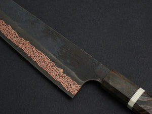 HATSUKOKORO YOROKOBI SLD RAINBOW DAMASCUS KUROUCHI GYUTO 210MM BIRCH STABILIZED HANDLE