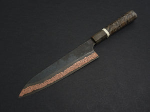 HATSUKOKORO YOROKOBI SLD RAINBOW DAMASCUS KUROUCHI GYUTO 210MM BIRCH STABILIZED HANDLE