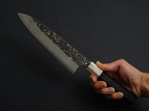 HATSUKOKORO SLD KUROUCHI BLAST GYUTO 210MM WHITE BUFFALO EBONY HANDLE