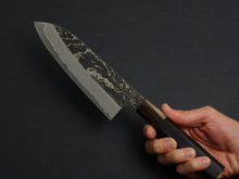 Load image into Gallery viewer, HATSUKOKORO SLD KUROUCHI BLAST SANTOKU 180MM WHITE BUFFALO EBONY HANDLE
