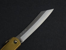 Load image into Gallery viewer, HIGONOKAMI AOGAMI WARIKOMI CRAFT KNIFE MEDIUM SIZE / BRASS HANDLE MADE BY MITSUO
