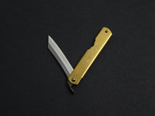 Load image into Gallery viewer, HIGONOKAMI AOGAMI WARIKOMI CRAFT KNIFE MEDIUM SIZE / BRASS HANDLE MADE BY MITSUO
