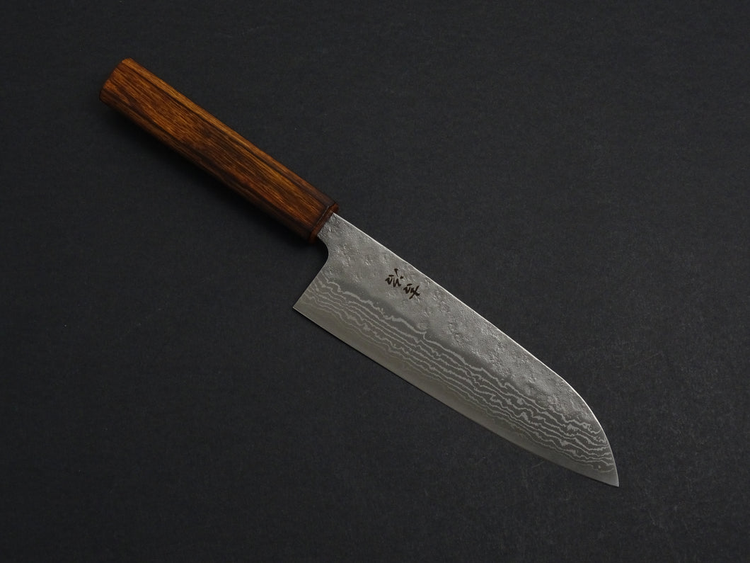 KICHIJI 440C HAMMERED DAMASCUS SANTOKU OAK/BAIKOKU HANDLE*