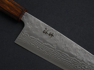 KICHIJI 440C HAMMERED DAMASCUS SANTOKU OAK/BAIKOKU HANDLE*