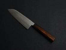 Load image into Gallery viewer, KICHIJI 440C HAMMERED DAMASCUS SANTOKU OAK/BAIKOKU HANDLE*
