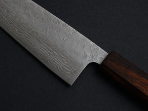 KICHIJI 440C HAMMERED DAMASCUS SANTOKU OAK/BAIKOKU HANDLE*