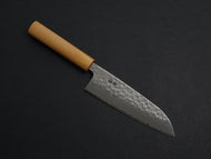 KICHIJI SHIROGAMI-2 STAINLESS CLAD HAMMERED SANTOKU 165MM CHERRY WOOD HANDLE