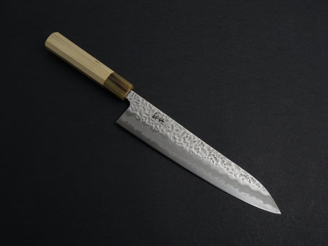 KICHIJI SHIROGAMI-1 / STAINLESS CLAD HAMMERED GYUTO 240MM OCTAGONAL HANDLE
