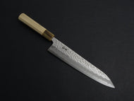 KICHIJI SHIROGAMI-1 / STAINLESS CLAD HAMMERED GYUTO 240MM OCTAGONAL HANDLE