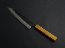 Load image into Gallery viewer, OUL AOGAMI SUPER KUROUCHI HAMMERED STAINLESS CLAD GYUTO 210MM OCTAGONAL OAK HANDLE
