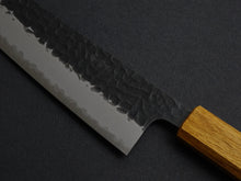 Load image into Gallery viewer, OUL AOGAMI SUPER KUROUCHI HAMMERED STAINLESS CLAD GYUTO 210MM OCTAGONAL OAK HANDLE
