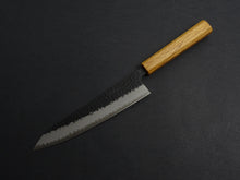 Load image into Gallery viewer, OUL AOGAMI SUPER KUROUCHI HAMMERED STAINLESS CLAD GYUTO 210MM OCTAGONAL OAK HANDLE
