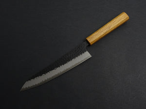 OUL AOGAMI SUPER KUROUCHI HAMMERED STAINLESS CLAD GYUTO 210MM OCTAGONAL OAK HANDLE