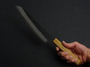 OUL AOGAMI SUPER KUROUCHI HAMMERED STAINLESS CLAD GYUTO 210MM OCTAGONAL OAK HANDLE