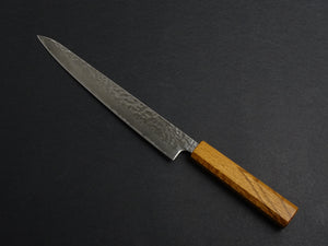 TSUNEHISA AUS-10 HAMMERED DAMASCUS SUJIHIKI 240MM OAK OCTAGONAL HANDLE