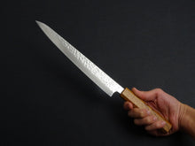 Load image into Gallery viewer, TSUNEHISA AUS-10 HAMMERED DAMASCUS SUJIHIKI 240MM OAK OCTAGONAL HANDLE*
