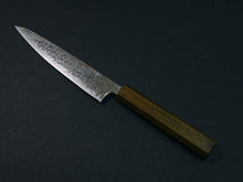 Load image into Gallery viewer, KICHIJI VG-10 DAMASCUS PETTY KNIFE 150MM OCTAGONAL BLACK OAKWOOD HANDLE
