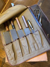 Load image into Gallery viewer, KATABA CANVAS KNIFE ROLL WITH LEATHER BELT (5 POCKETS + 1 ZIPPER POCKET)
