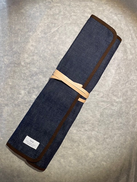 WEST JAPAN TOOLS COTTON KNIFE ROLL (3 HANDLE POCKETS) (DENIM)