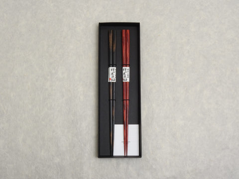 SHIRAKABA THIN TIP CHOPSTICKS SET WITH GIFT BOX (RED & BLACK)