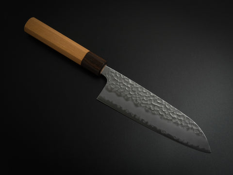 HITOHIRA AOGAMI SUPER MIGAKI HAMMERED SANTOKU 170MM CHERRYWOOD HANDLE