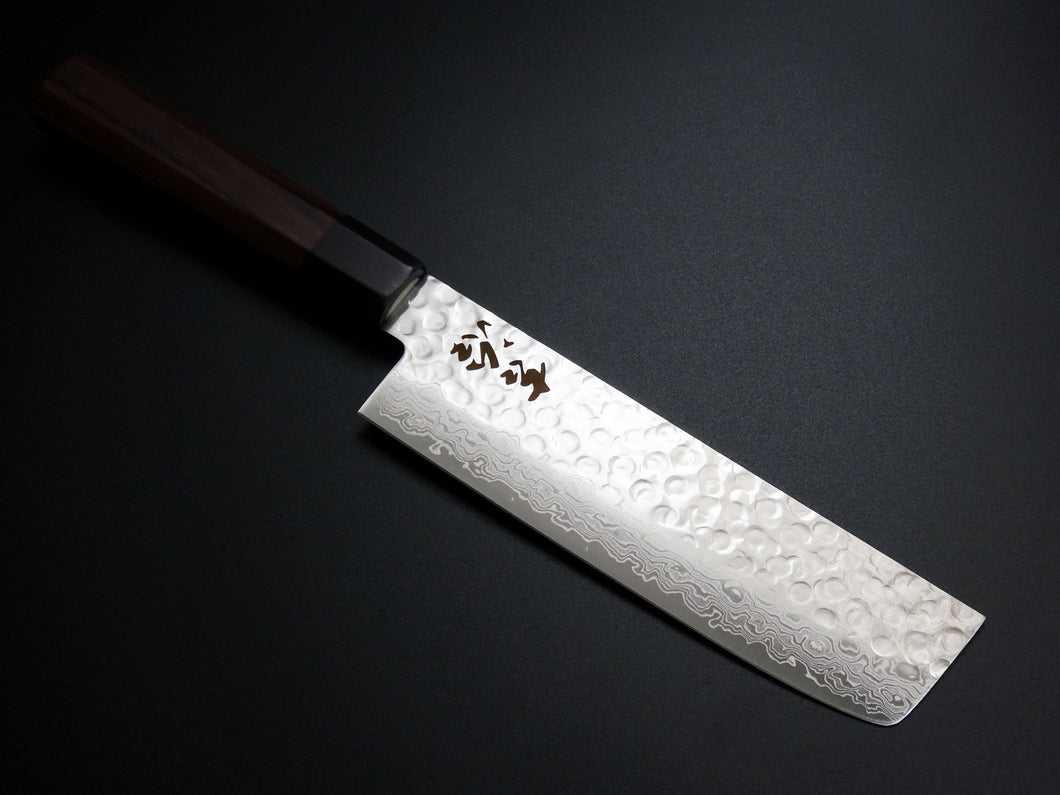 KICHIJI 45 LAYER HAMMERED DAMASCUS NAKIRI 180MM ROSEWOOD HANDLE*