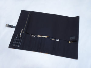 COMO+KATABA HANDMADE HIGH QUALITY CANVAS KNIFE ROLL WITH SINGLE LEATHER FITTINGS / TYPE 2 with zipper
