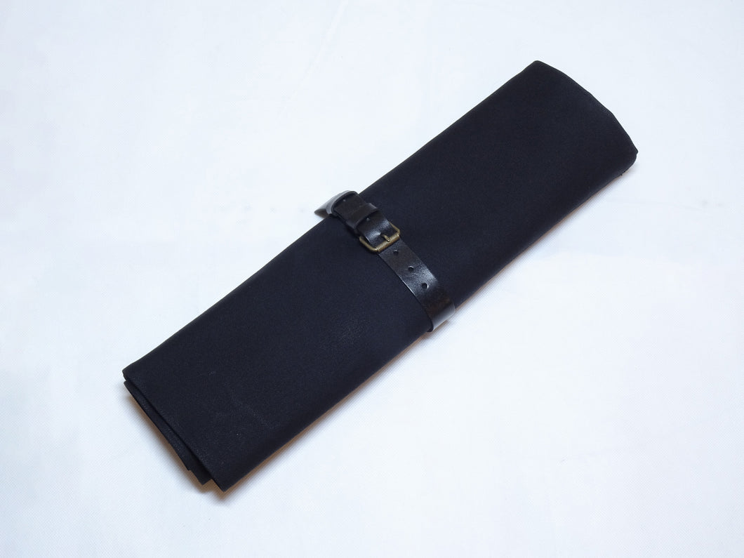 COMO+KATABA HANDMADE HIGH QUALITY CANVAS KNIFE ROLL WITH SINGLE LEATHER FITTINGS / TYPE 2 with zipper