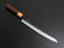 Load image into Gallery viewer, TSUNEHISA AOGAMI SUPER CORE STAINLESS CLAD HAMMERED KUROUCHI SUJIHIKI ROSEWOOD HANDLE 240MM
