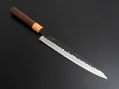 TSUNEHISA AOGAMI SUPER CORE STAINLESS CLAD HAMMERED KUROUCHI SUJIHIKI ROSEWOOD HANDLE 240MM