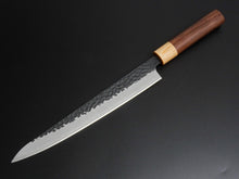 Load image into Gallery viewer, TSUNEHISA AOGAMI SUPER CORE STAINLESS CLAD HAMMERED KUROUCHI SUJIHIKI ROSEWOOD HANDLE 240MM
